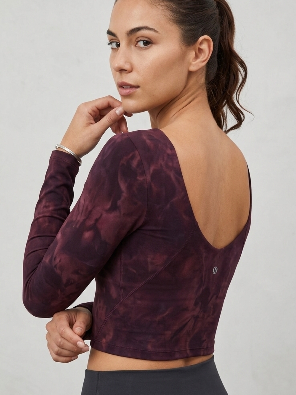 Lululemon Plum Tie-Dye Long Sleeve Scoop Back Crop Top Size 8-10